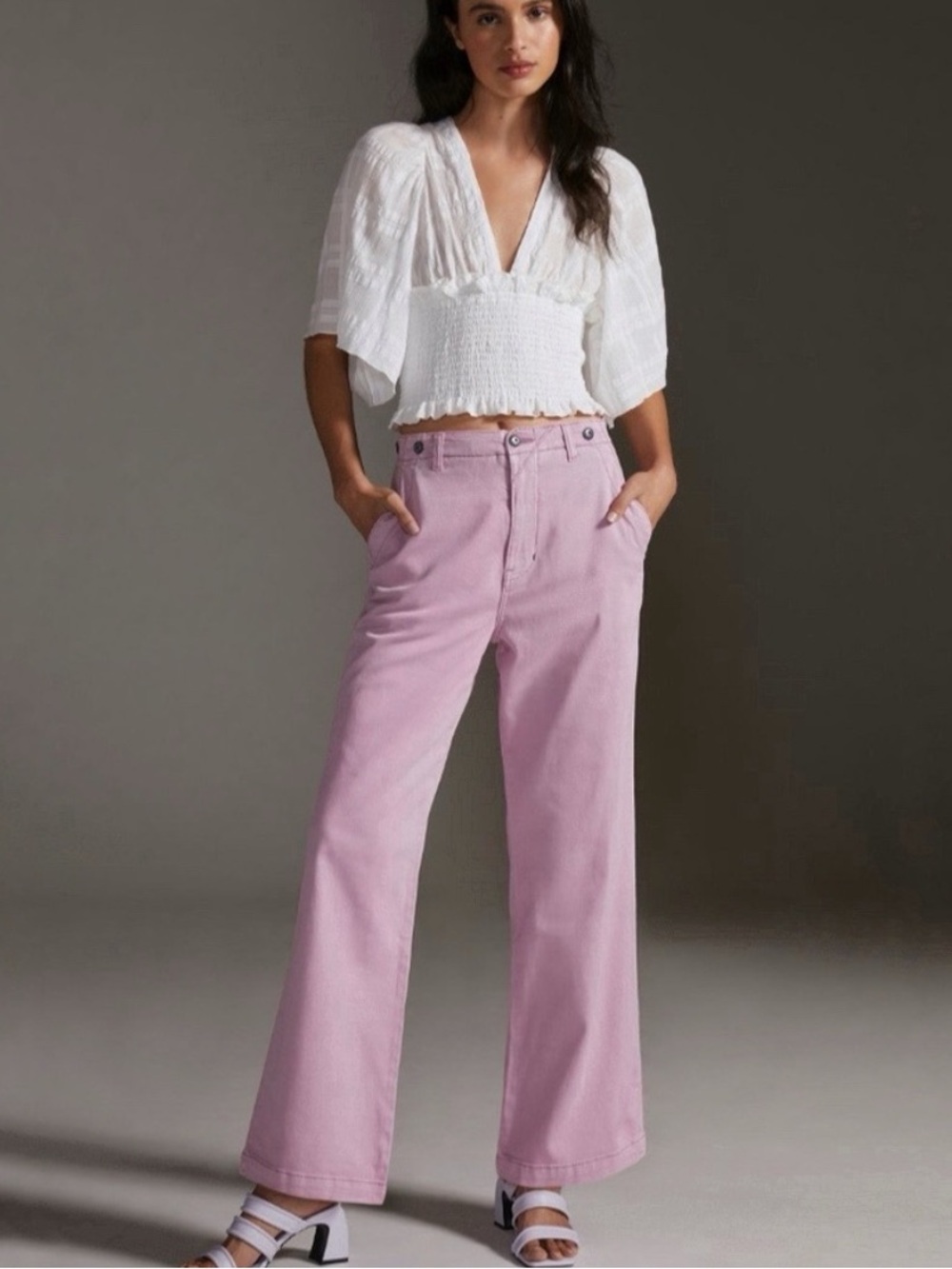 Anthropologie Pilcro Slouchy Chino Wide Leg Pants Cotton in Lilac Pink Sz 28